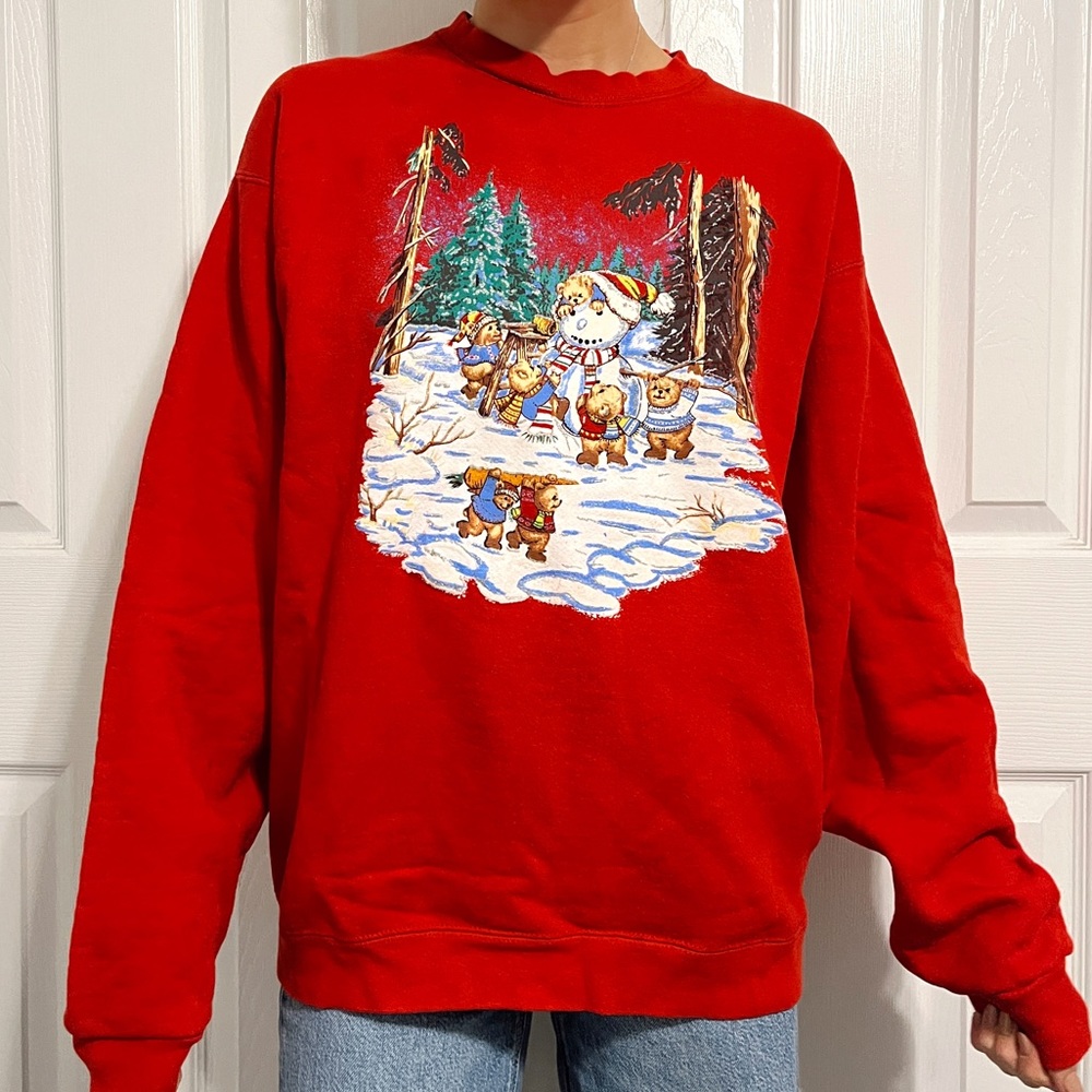 Vintage Christmas Snowman & Teddy Crewneck Sweatshirt